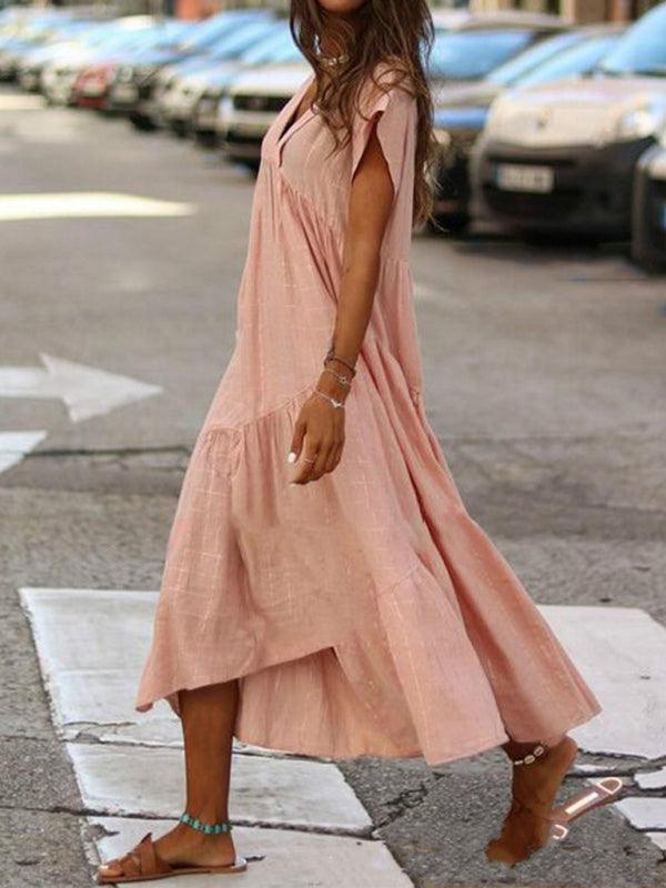 Maxi Jurk met V-hals en Luchtige Mouwen - Maxi Dresses - Jurkjes.co