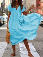 Maxi Jurk met V-hals en Luchtige Mouwen - Maxi Dresses - Jurkjes.co