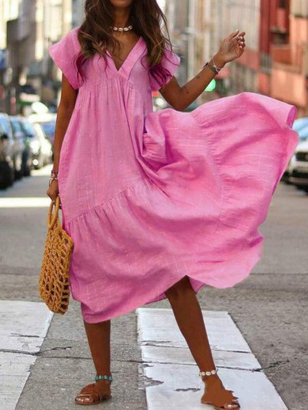 Maxi Jurk met V-hals en Luchtige Mouwen - Maxi Dresses - Jurkjes.co