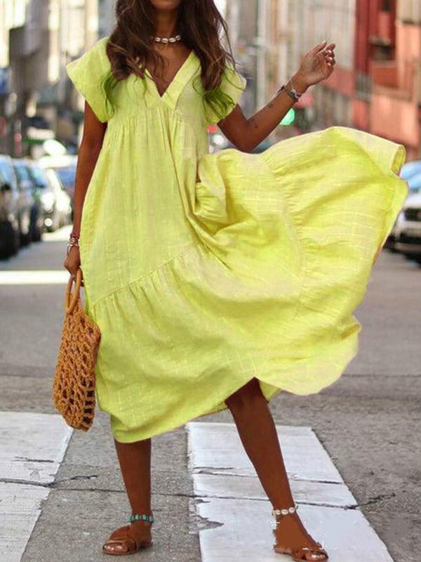 Maxi Jurk met V-hals en Luchtige Mouwen - Maxi Dresses - Jurkjes.co