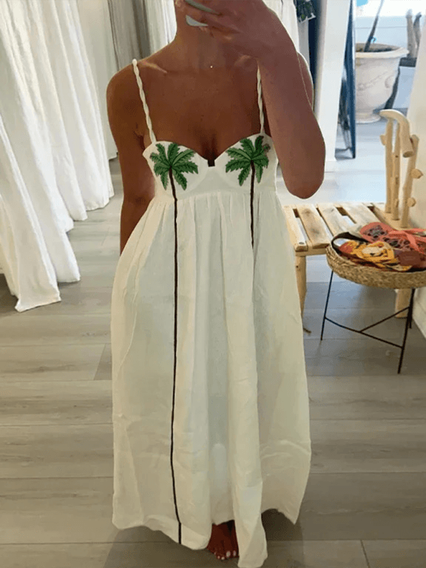 Maxi Jurk met V-hals en Palmboomprint - Group13 - Jurkjes.co