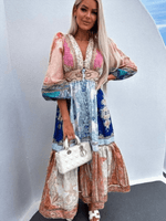 Maxi Jurk met V-hals en Patchwork Design - Maxi Dresses - Jurkjes.co