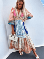 Maxi Jurk met V-hals en Patchwork Design - Maxi Dresses - Jurkjes.co