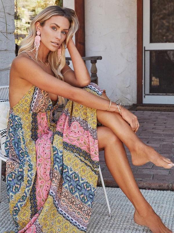 Maxi Jurk met V-hals en Patchwork Print - Group3 - Jurkjes.co