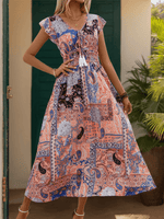 Maxi Jurk met V-hals en Patchwork Print - Maxi Dresses - Jurkjes.co