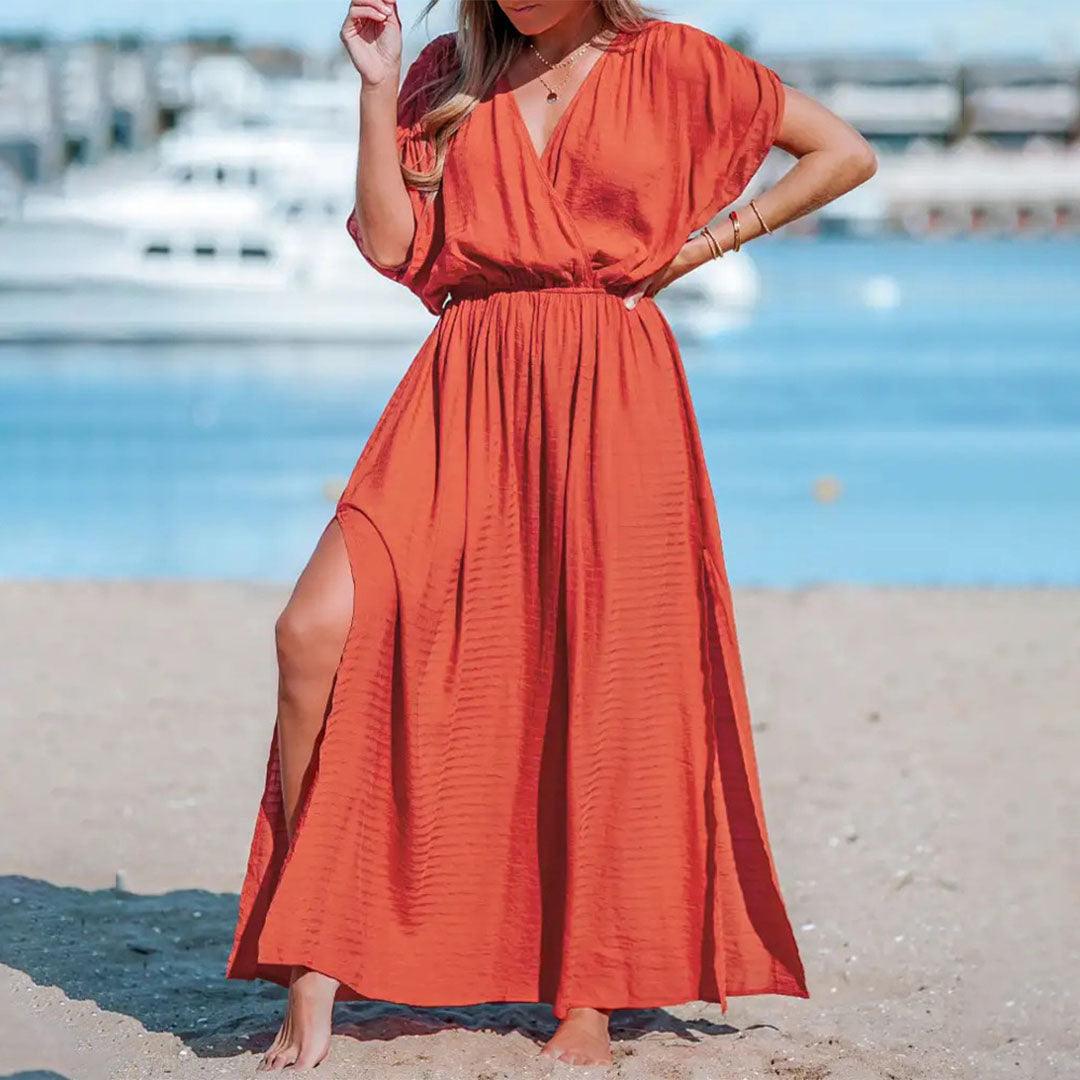 Maxi Jurk met V-hals en Plissé - Women Summer Dress - Jurkjes.co