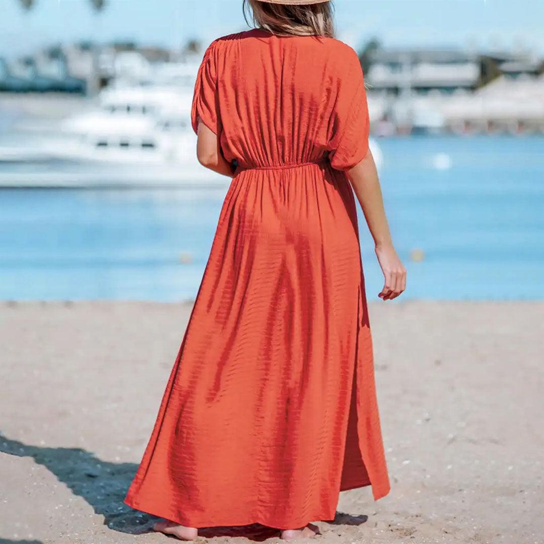 Maxi Jurk met V-hals en Plissé - Women Summer Dress - Jurkjes.co