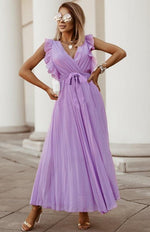 Maxi Jurk met V-hals en Plooirok - Group4 - Jurkjes.co