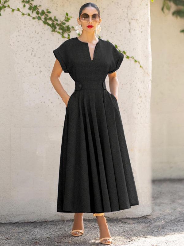 Maxi Jurk met V-hals en Plooirok - Maxi Dresses - Jurkjes.co