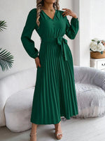 Maxi Jurk met V-hals en Plooirok - Maxi Dresses - Jurkjes.co
