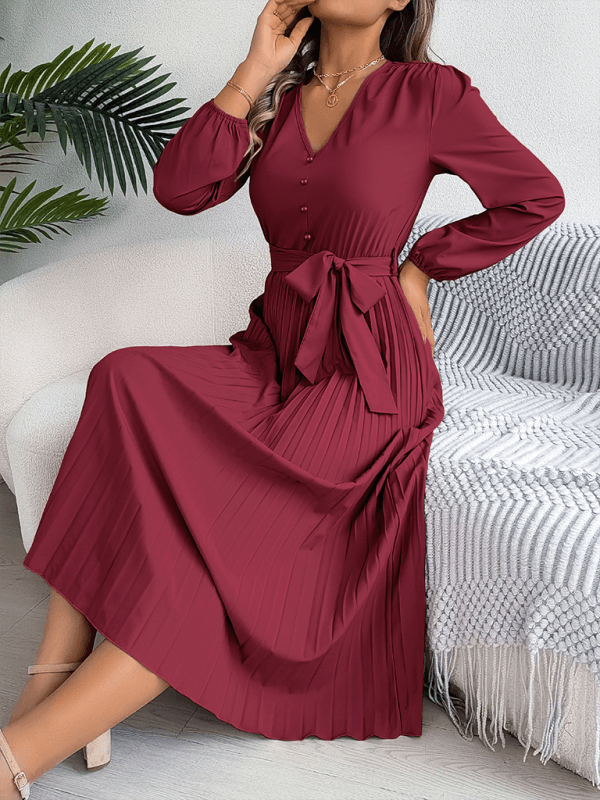 Maxi Jurk met V-hals en Plooirok - Maxi Dresses - Jurkjes.co
