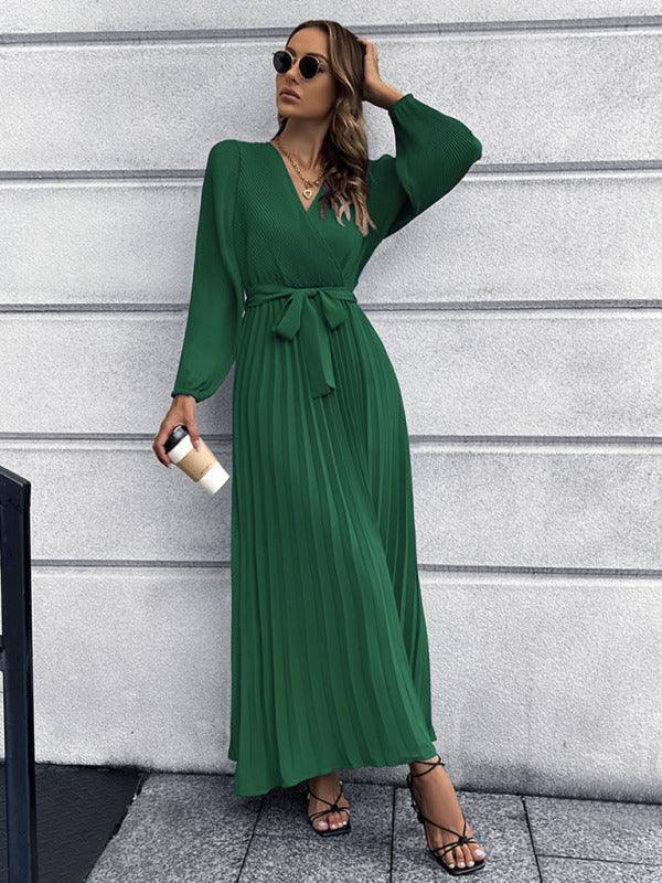 Maxi Jurk met V-hals en Plooirok - Maxi Dresses - Jurkjes.co