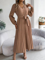 Maxi Jurk met V-hals en Plooirok - Maxi Dresses - Jurkjes.co