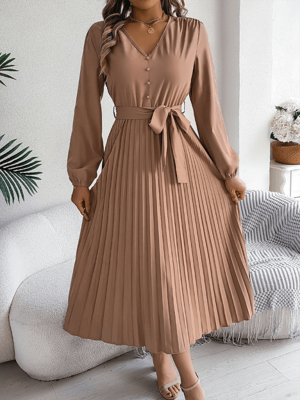 Maxi Jurk met V-hals en Plooirok - Maxi Dresses - Jurkjes.co