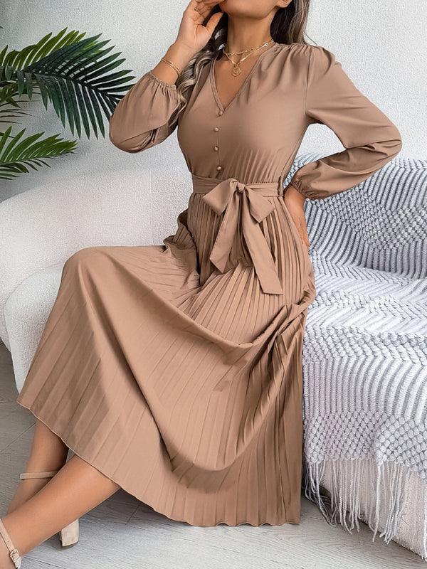 Maxi Jurk met V-hals en Plooirok - Maxi Dresses - Jurkjes.co