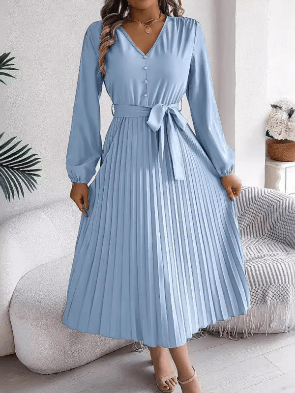 Maxi Jurk met V-hals en Plooirok - Maxi Dresses - Jurkjes.co