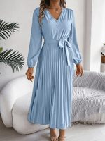 Maxi Jurk met V-hals en Plooirok - Maxi Dresses - Jurkjes.co