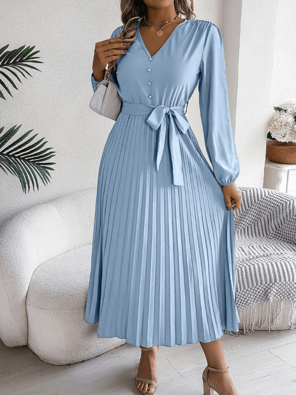 Maxi Jurk met V-hals en Plooirok - Maxi Dresses - Jurkjes.co