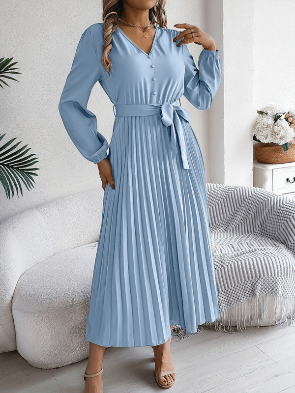 Maxi Jurk met V-hals en Plooirok - Maxi Dresses - Jurkjes.co