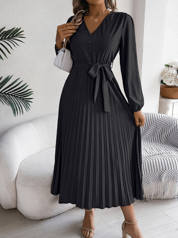 Maxi Jurk met V-hals en Plooirok - Maxi Dresses - Jurkjes.co