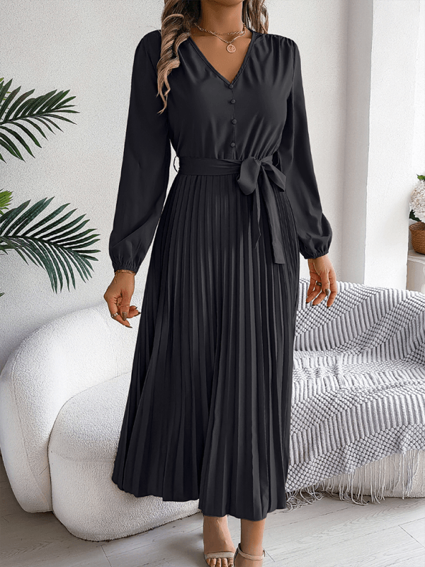 Maxi Jurk met V-hals en Plooirok - Maxi Dresses - Jurkjes.co