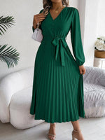 Maxi Jurk met V-hals en Plooirok - Maxi Dresses - Jurkjes.co