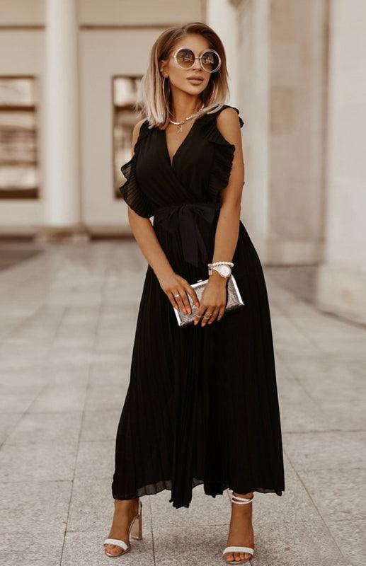 Maxi Jurk met V-hals en Plooirok - Maxi Dresses - Jurkjes.co