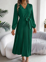 Maxi Jurk met V-hals en Plooirok - Maxi Dresses - Jurkjes.co