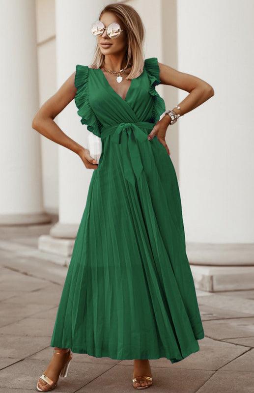 Maxi Jurk met V-hals en Plooirok - Maxi Dresses - Jurkjes.co