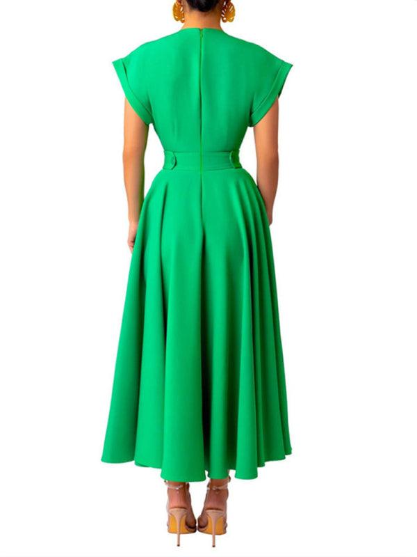 Maxi Jurk met V-hals en Plooirok - Maxi Dresses - Jurkjes.co