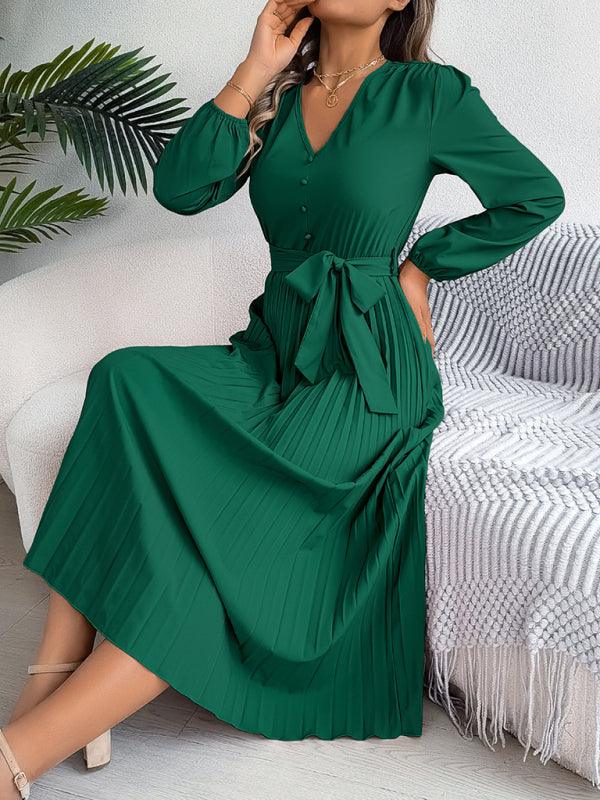 Maxi Jurk met V-hals en Plooirok - Maxi Dresses - Jurkjes.co