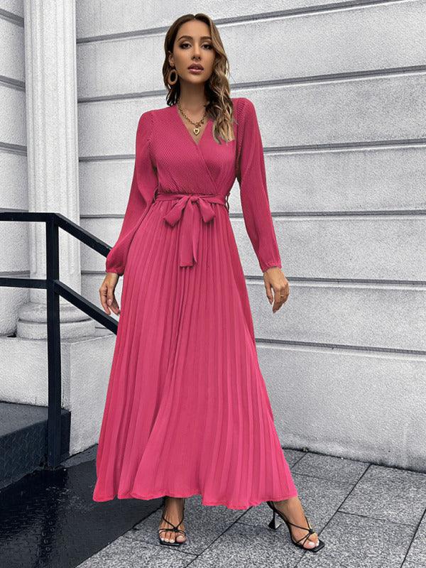 Maxi Jurk met V-hals en Plooirok - Maxi Dresses - Jurkjes.co