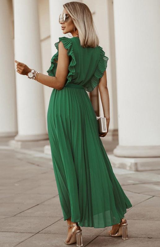 Maxi Jurk met V-hals en Plooirok - Maxi Dresses - Jurkjes.co
