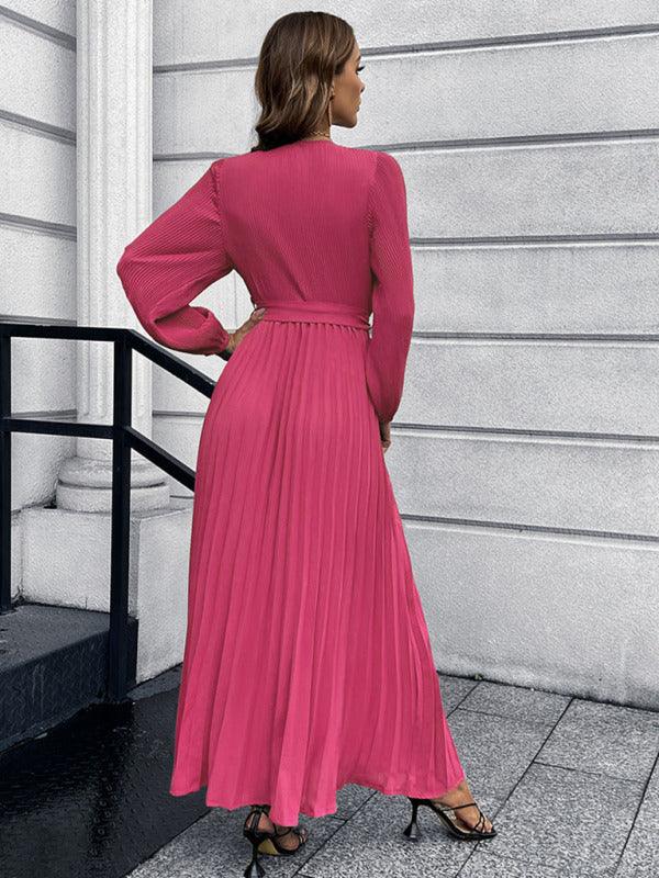 Maxi Jurk met V-hals en Plooirok - Maxi Dresses - Jurkjes.co