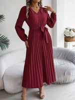 Maxi Jurk met V-hals en Plooirok - Maxi Dresses - Jurkjes.co