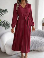 Maxi Jurk met V-hals en Plooirok - Maxi Dresses - Jurkjes.co