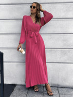 Maxi Jurk met V-hals en Plooirok - Maxi Dresses - Jurkjes.co