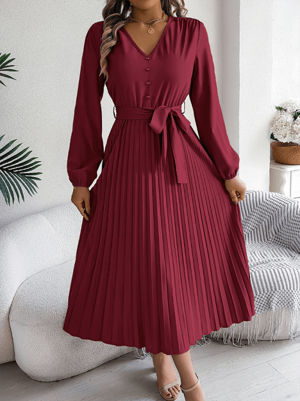 Maxi Jurk met V-hals en Plooirok - Maxi Dresses - Jurkjes.co