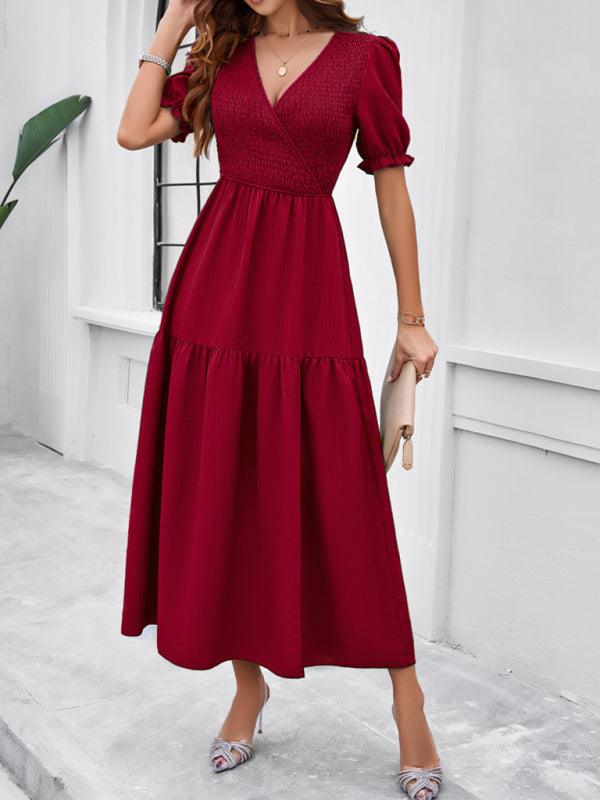 Maxi Jurk met V-hals en Puff Mouwen - Maxi Dresses - Jurkjes.co