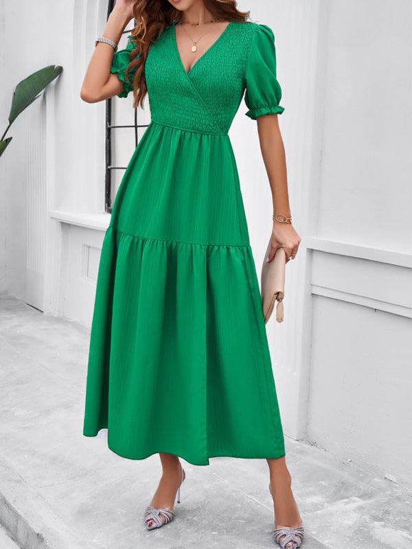Maxi Jurk met V-hals en Puff Mouwen - Maxi Dresses - Jurkjes.co