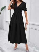 Maxi Jurk met V-hals en Puff Mouwen - Maxi Dresses - Jurkjes.co
