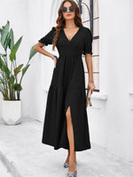 Maxi Jurk met V-hals en Puff Mouwen - Maxi Dresses - Jurkjes.co