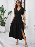 Maxi Jurk met V-hals en Puff Mouwen - Maxi Dresses - Jurkjes.co