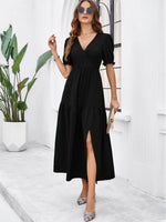 Maxi Jurk met V-hals en Puff Mouwen - Maxi Dresses - Jurkjes.co