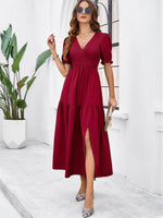 Maxi Jurk met V-hals en Puff Mouwen - Maxi Dresses - Jurkjes.co
