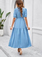 Maxi Jurk met V-hals en Puff Mouwen - Maxi Dresses - Jurkjes.co