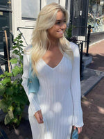 Maxi Jurk met V-hals en Ribbelstructuur - Maxi Dresses - Jurkjes.co