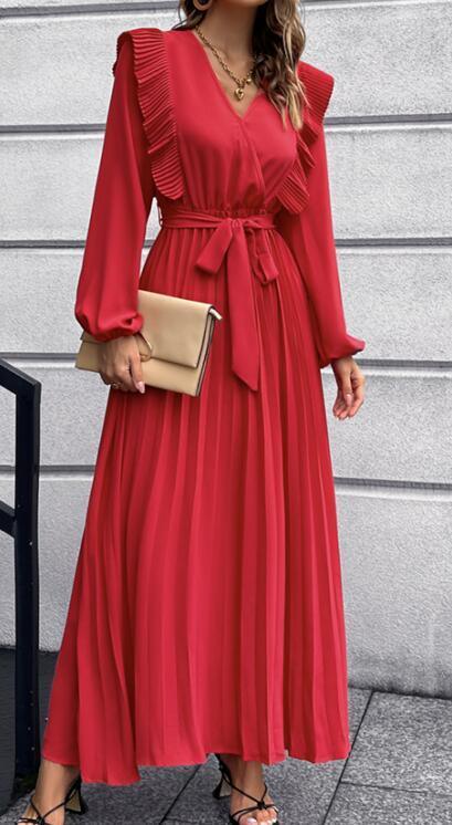 Maxi Jurk met V-hals en Rimpelrok - Maxi Dresses - Jurkjes.co