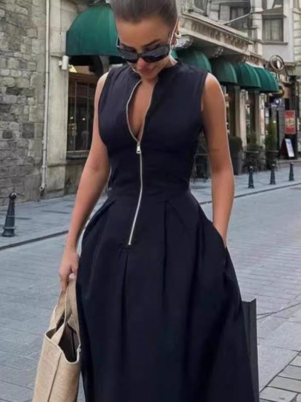 Maxi Jurk met V-hals en Ritssluiting - Maxi Dresses - Jurkjes.co