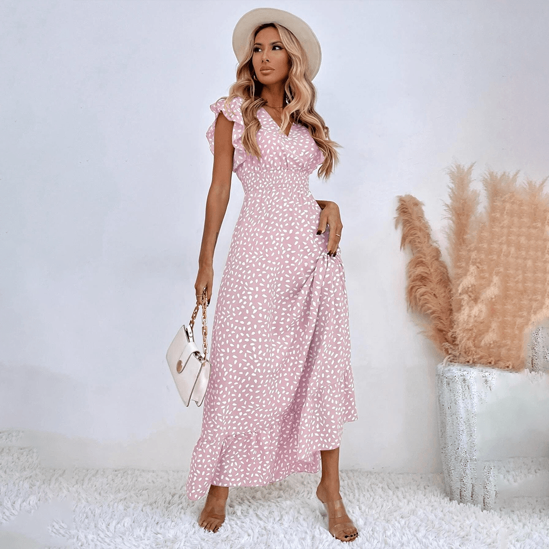 Maxi Jurk met V-hals en Ruches - Dresses - Jurkjes.co